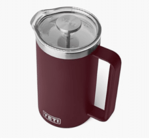 yeti french press coffee maker with handle and lid on the go