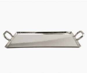 Heavy-Duty Metal Serving/Ottoman Tray with Handles, Mirror Polished Silver Steel