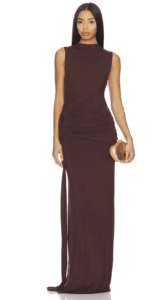 The MORE TO COME Stacie Maxi Dress is perfect for various occasions thanks to its elegant length and ruched waist detail. Wear it to dinner dates, brunch with friends, garden parties, or casual wedding events. The pull-on styling makes it comfortable for all-day wear, while the sophisticated dark brown color and maxi length create an effortlessly chic look.