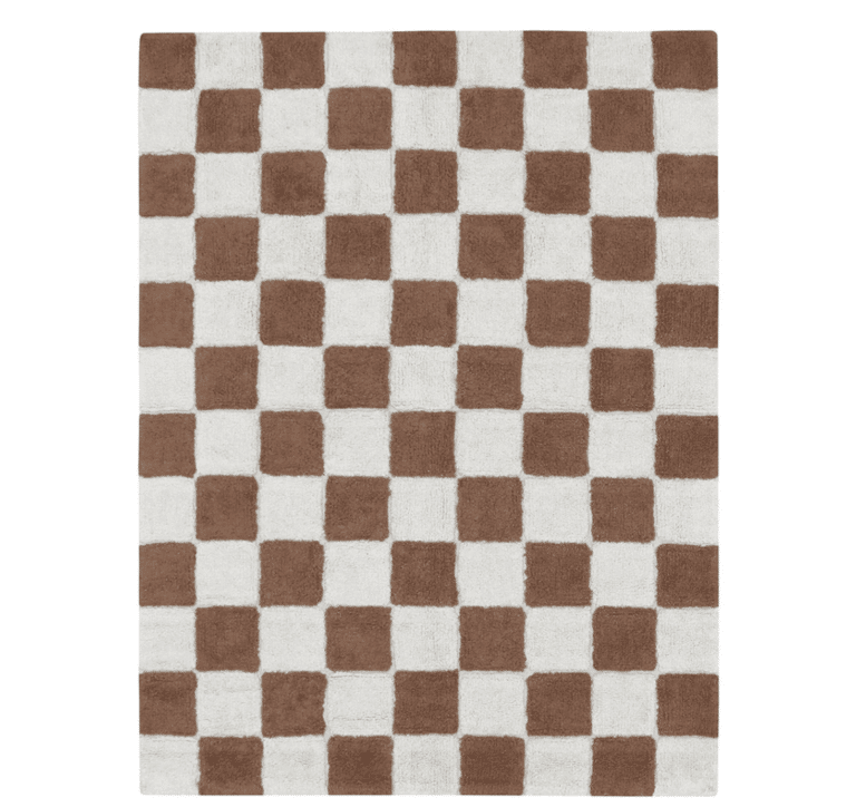 Neutral Brown Checkered Shag Nursery Room Rug