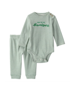 Baby St. Patricks Day 2 Piece Striped Long Sleeve Bodysuit Pant Set Green White