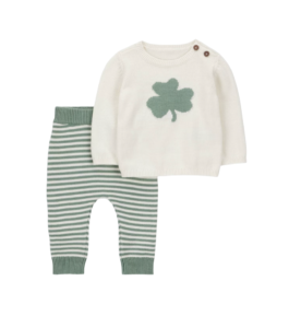 Carter's Just Baby two piece St. Patrick's Day Shamrock Sweater and Striped Jogger Pants Set
