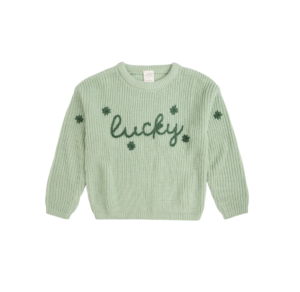 Lucky Shamrock St Patricks Day Green Knit Sweater with embroidery