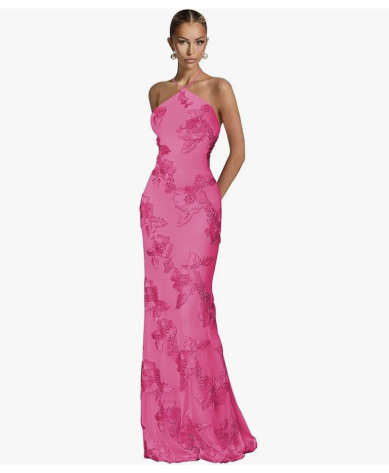Pink Floral Halter Maxi Dress