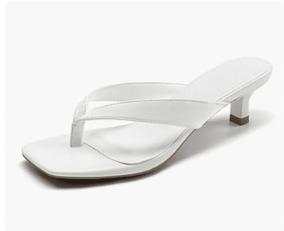 White kitten heel flip flops