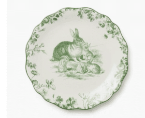 Vintage Green bunny illustrations and a scalloped edge dinner plates