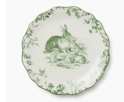 Green Bunny Illustrations Scalloped Plates