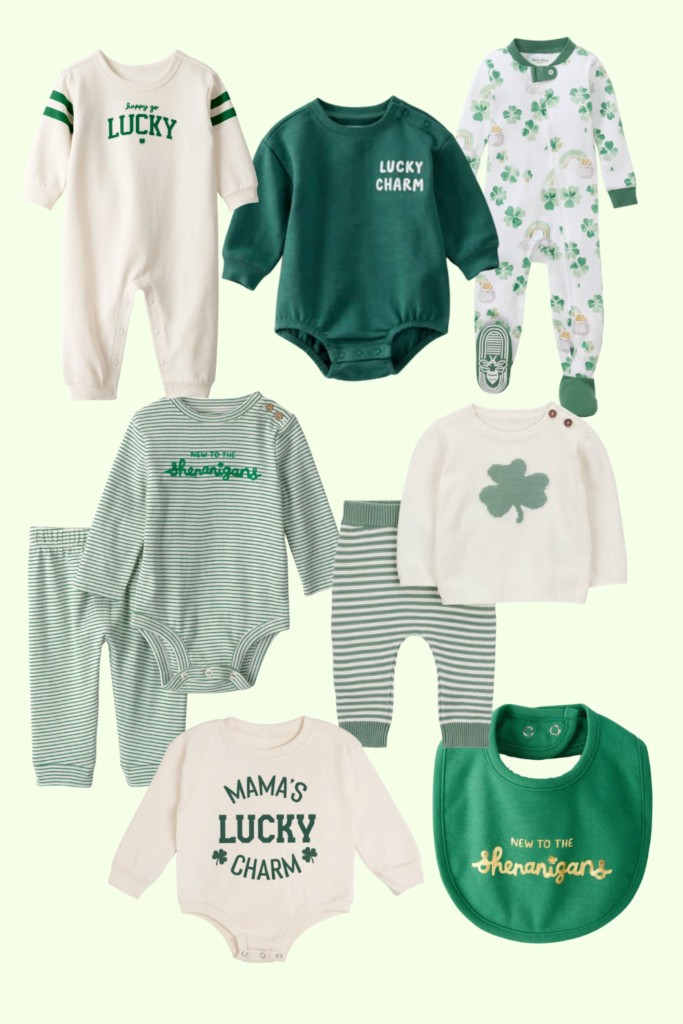 st patricks day baby boy green outfits such as onesies, clothing sets, bib