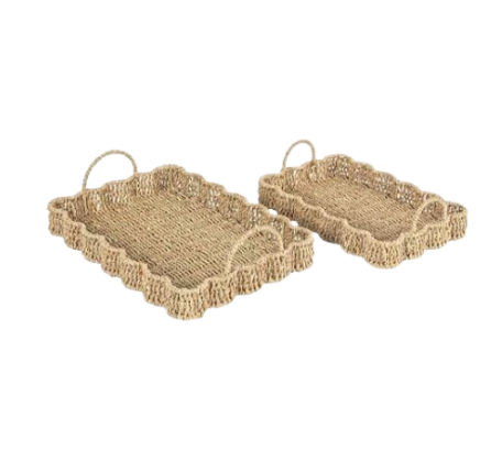 Woven Seagrass Scalloped Rectangular Trays